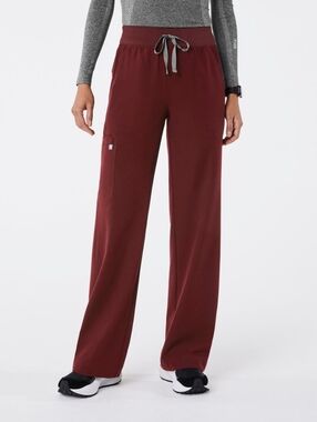 Figs Burgundy High Waisted Isabel Wide Leg Scrub